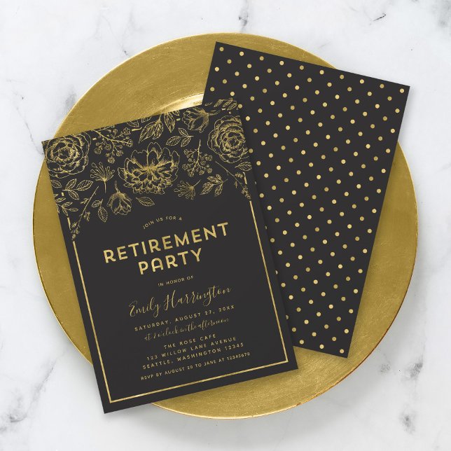 Elegant Gold Floral Retirement Party Invitation (Creator Uploaded)