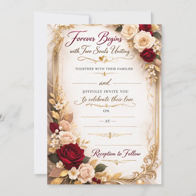Elegant Gold Floral Romantic Wedding Invitation (Front)