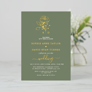 Elegant Gold Floral Sage Green Monogram Wedding