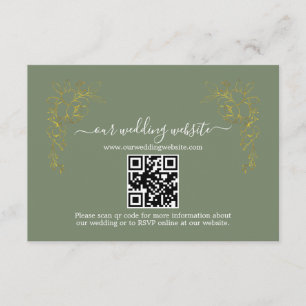 Elegant Gold Floral Sage Green QR Code Wedding Enclosure Card