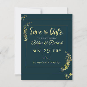 Elegant Gold Floral Save The Date Card