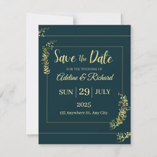 Elegant Gold Floral Save The Date Card 