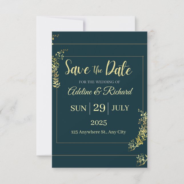 Elegant Gold Floral Save The Date Card  (Front)