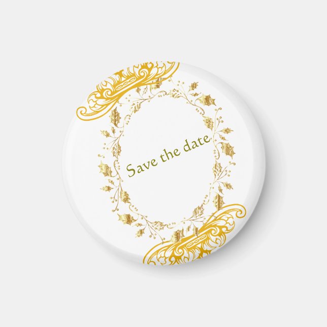 Elegant Gold Floral "Save the Date" Magnet (Front)