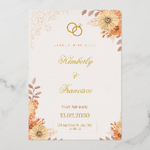 Elegant Gold Floral Save The Date Wedding Invitati