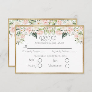 Elegant Gold Floral Script Wedding RSVP