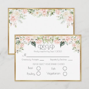 Elegant Gold Floral Script Wedding RSVP Card