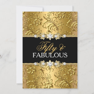 Elegant Gold Floral Swirl Fifty and Fabulous Invitation