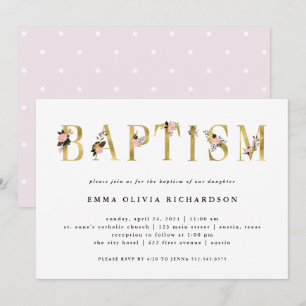 Elegant Gold Floral Text   Baptism Invitation
