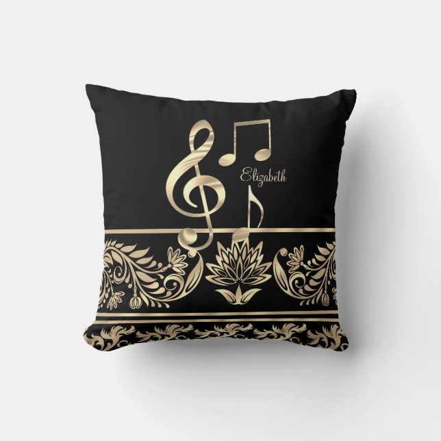 Elegant Gold Floral,Violin Key,Note Cushion (Front)