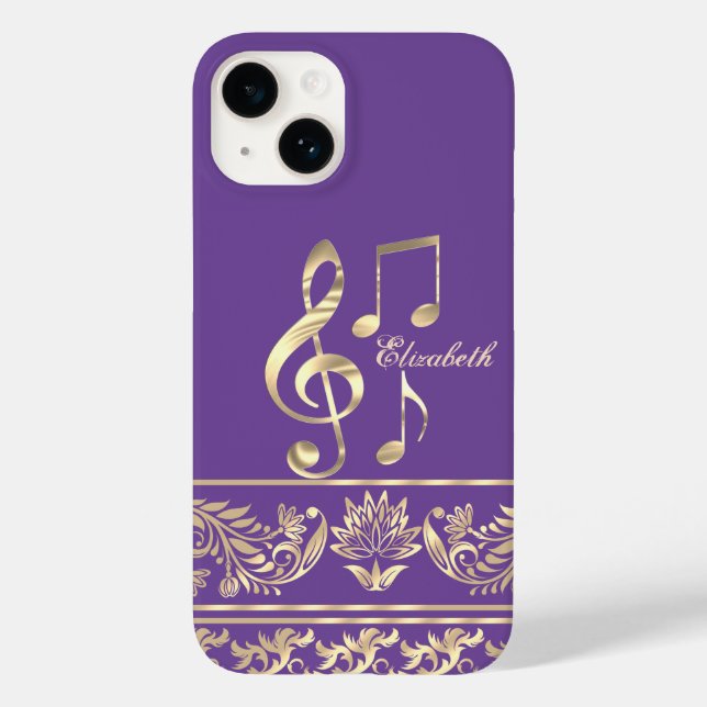 Elegant Gold Floral,Violin Key,Note Purple Case-Mate iPhone Case (Back)