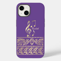 Elegant Gold Floral,Violin Key,Note Purple