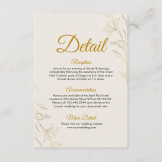 Elegant Gold Floral Wedding Details Enclosure Card