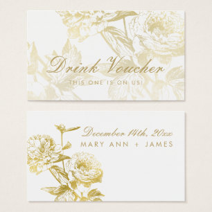 Elegant Gold Floral Wedding Drink Voucher