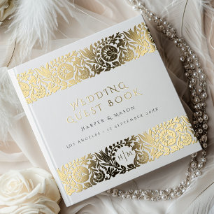 Elegant Gold Floral Wedding Guest Book
