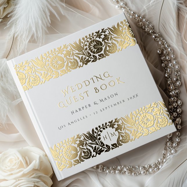 Elegant Gold Floral Wedding Guest Book (Creator Uploaded)