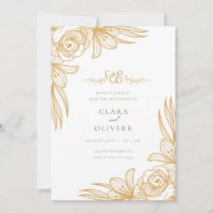 Elegant Gold Floral Wedding Invitation