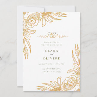Elegant Gold Floral Wedding Invitation