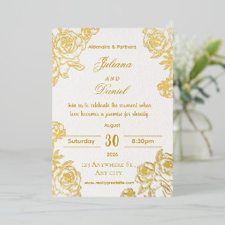 Elegant Gold Floral Wedding Invitation 