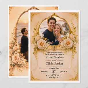 Elegant Gold Floral Wedding Invitation