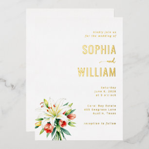 Elegant Gold Floral Wedding Invitation