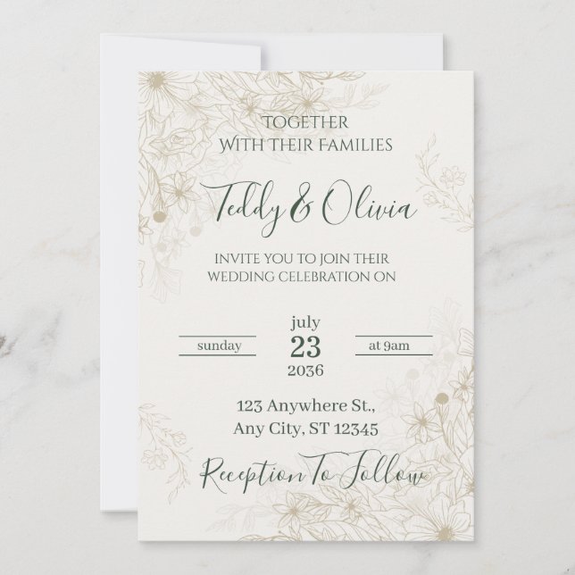 Elegant Gold Floral Wedding Invitation (Front)