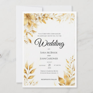 Elegant Gold Floral Wedding Invitation