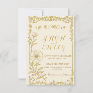 Elegant Gold Floral Wedding Invitation 