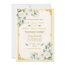 Elegant Gold Floral Wedding Invitation 
