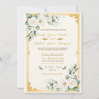 Elegant Gold Floral Wedding Invitation 