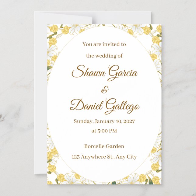 Elegant Gold Floral Wedding Invitation Card (Front)