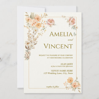 Elegant Gold Floral Wedding Invitation Template