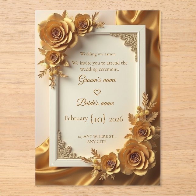 Elegant Gold Floral Wedding Invitation with Luxury (Front)
