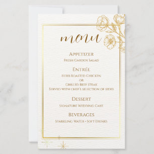 Elegant Gold Floral Wedding Menu Card