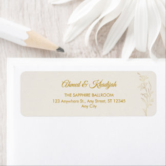 Elegant Gold Floral Wedding Return Address Label