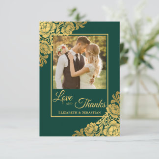 Elegant Gold Floral Wedding Thank You Card