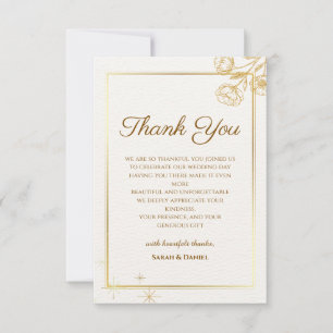 Elegant Gold Floral Wedding Thank You Card