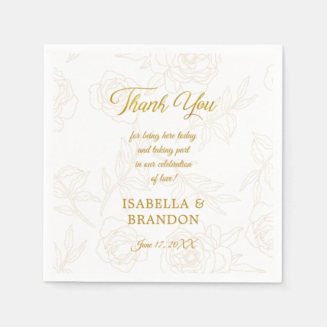 Elegant Gold Floral Wedding Thank You Napkin (Front)