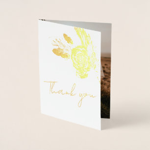 Elegant Gold Floral Wedding Thank You Photo Real Foil Card