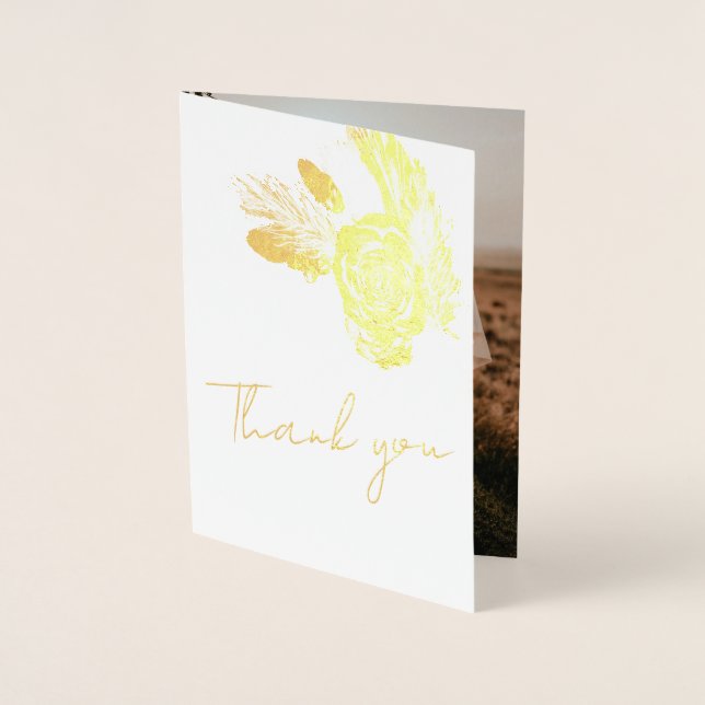 Elegant Gold Floral Wedding Thank You Photo Real Foil Card (Front)