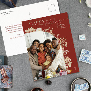 Elegant Gold Floral Wreath Arch Happy Holidays  Postcard
