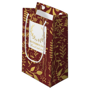 Elegant Gold Floral Wreath Mother's Day Small Gift Bag