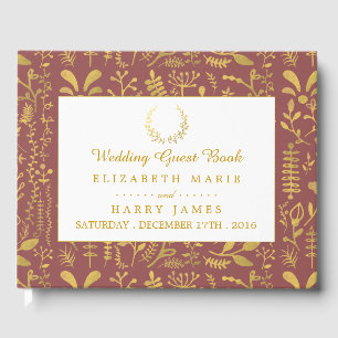 Elegant Gold Floral Wreath Wedding Guest Book