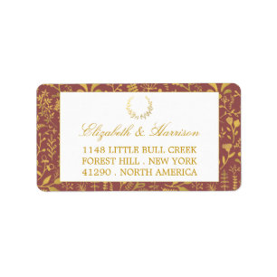 Elegant Gold Floral Wreath Wedding Label