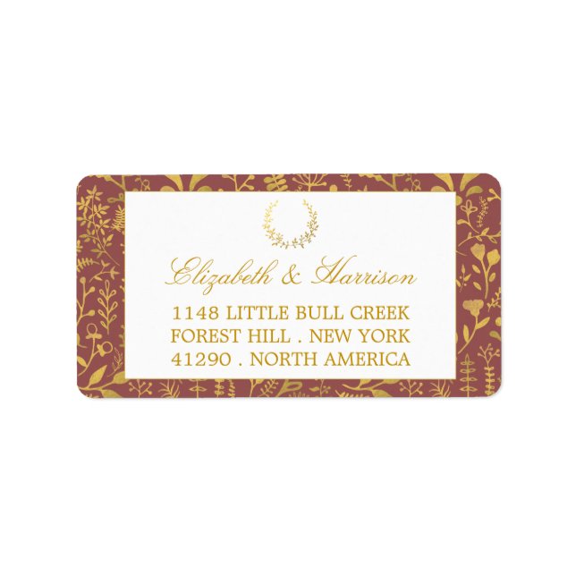 Elegant Gold Floral Wreath Wedding Label (Front)