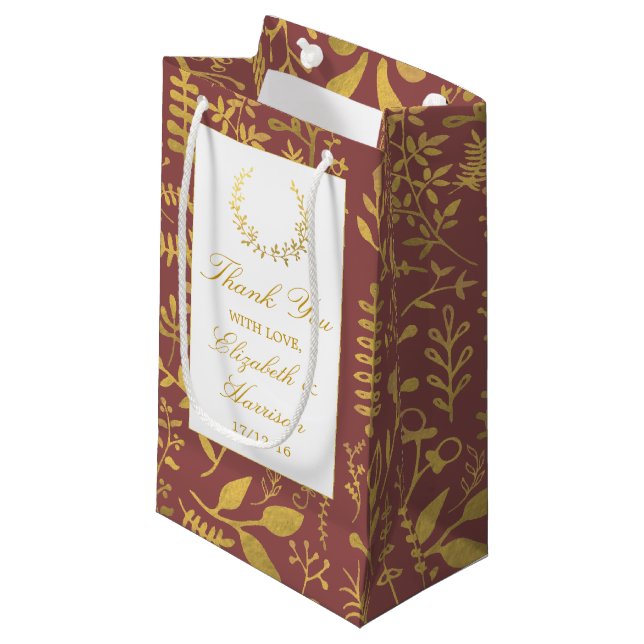 Elegant Gold Floral Wreath Wedding Small Gift Bag (Front Angled)