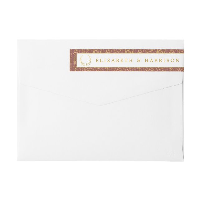 Elegant Gold Floral Wreath Wedding Wrap Around Label (Back)