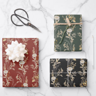 Elegant Gold Florals Wrapping Paper Set of 3