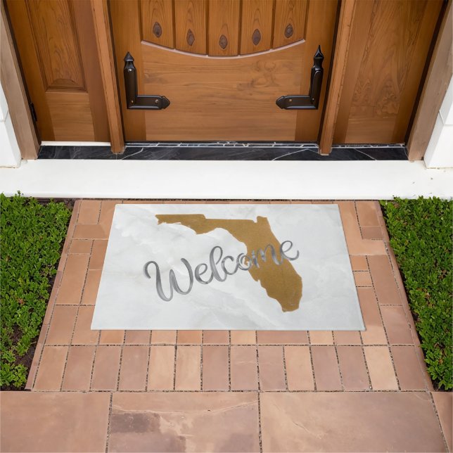 Elegant Gold Florida State Map Welcome Doormat (Outdoor)
