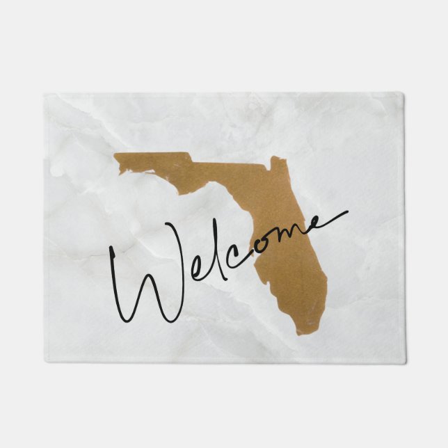 Elegant Gold Florida State Map Welcome Doormat (Front)